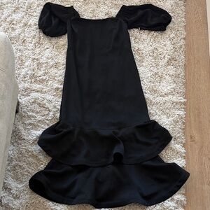 Shoshanna Midnight Off the Shoulder Black Ruffled Hem Dress